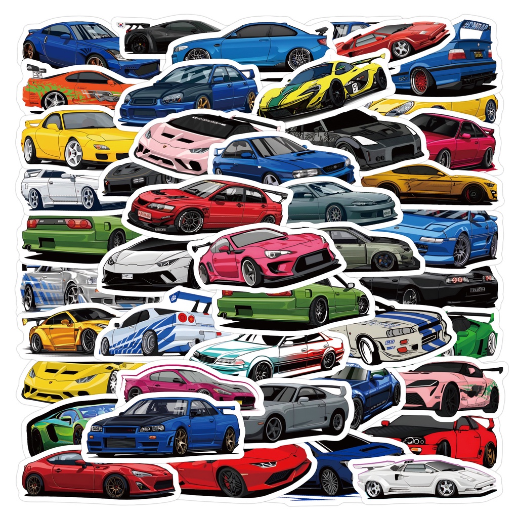 60PCS Cartoon JDM Sport Super Racing Cars Waterproof Graffiti Stickers ...