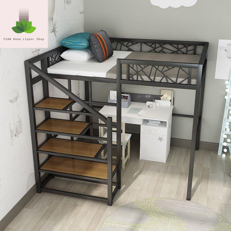 Small apartment spacesaving iron loft bed duplex multifunctional