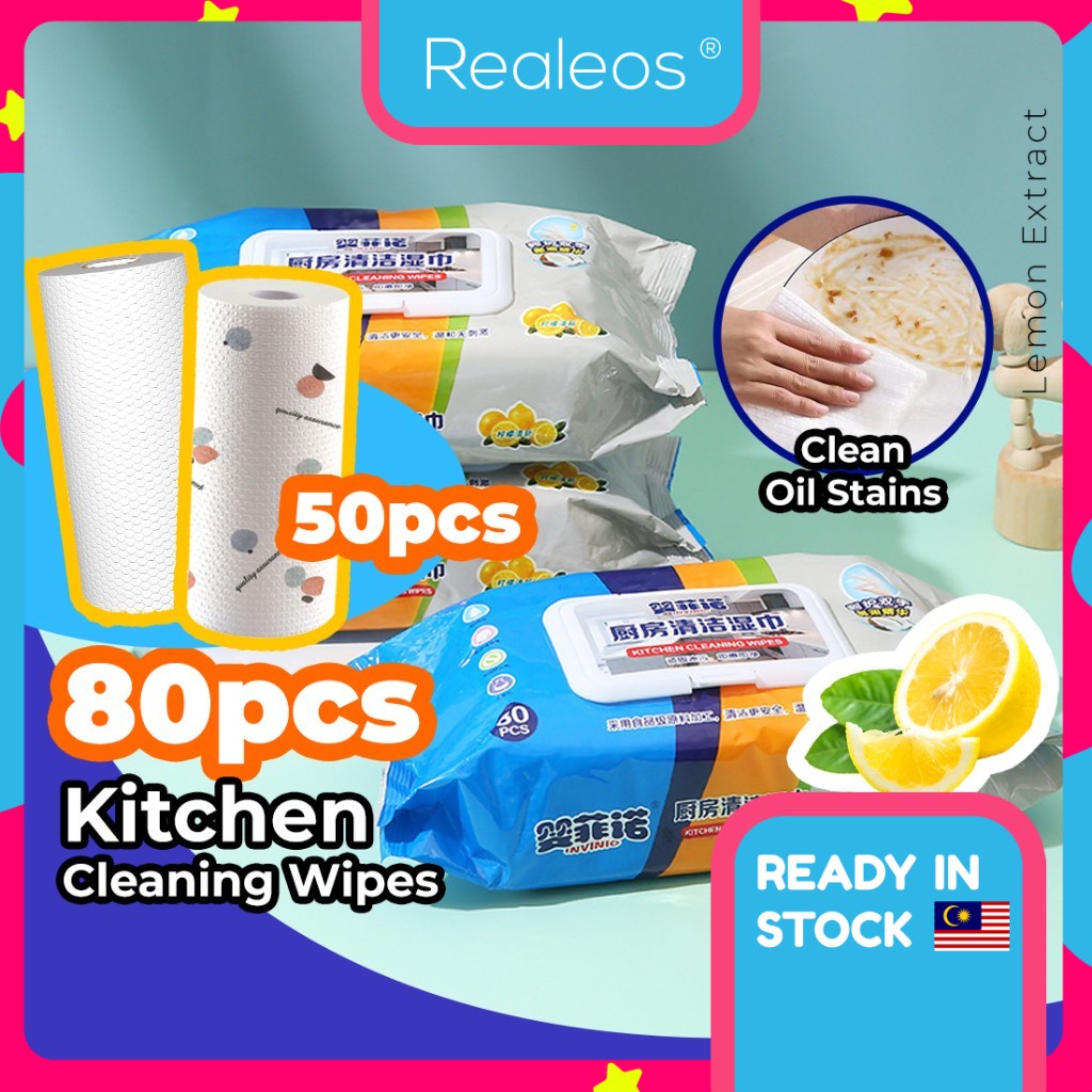 Realeos 80pcs Kitchen Wet Cleaning Wipes Strong Kitchen Wipes
