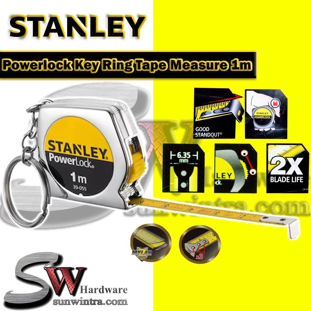 Stanley Powerlock Key Ring Tape Measure 1m #0-39-055 | Shopee Malaysia