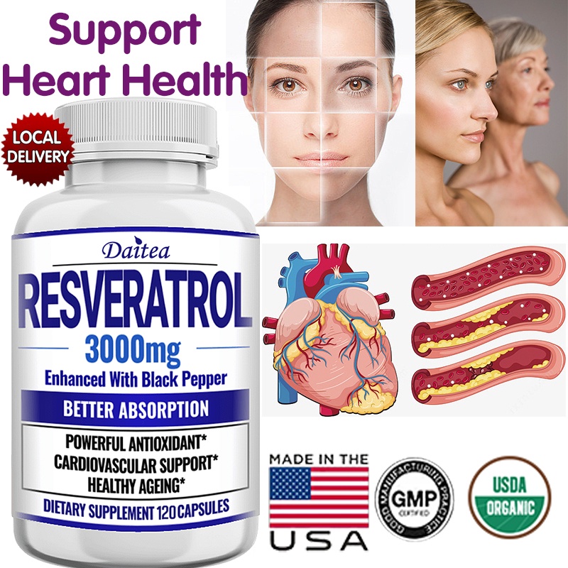 Resveratrol 3000mg - Suplemento Antienvejecimiento, Apoyo Articular, 30 Cápsulas, Natural, Sin Gluten