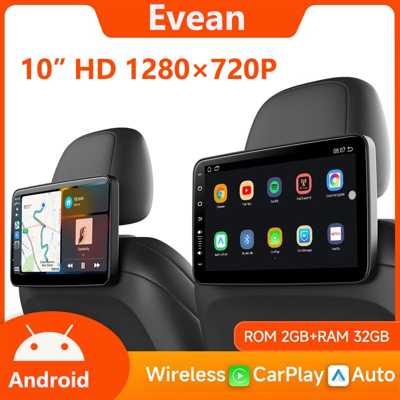 10.1 Inch 4Core 2G+32G Android Car Headrest Monitor Display IPS 1280 ...