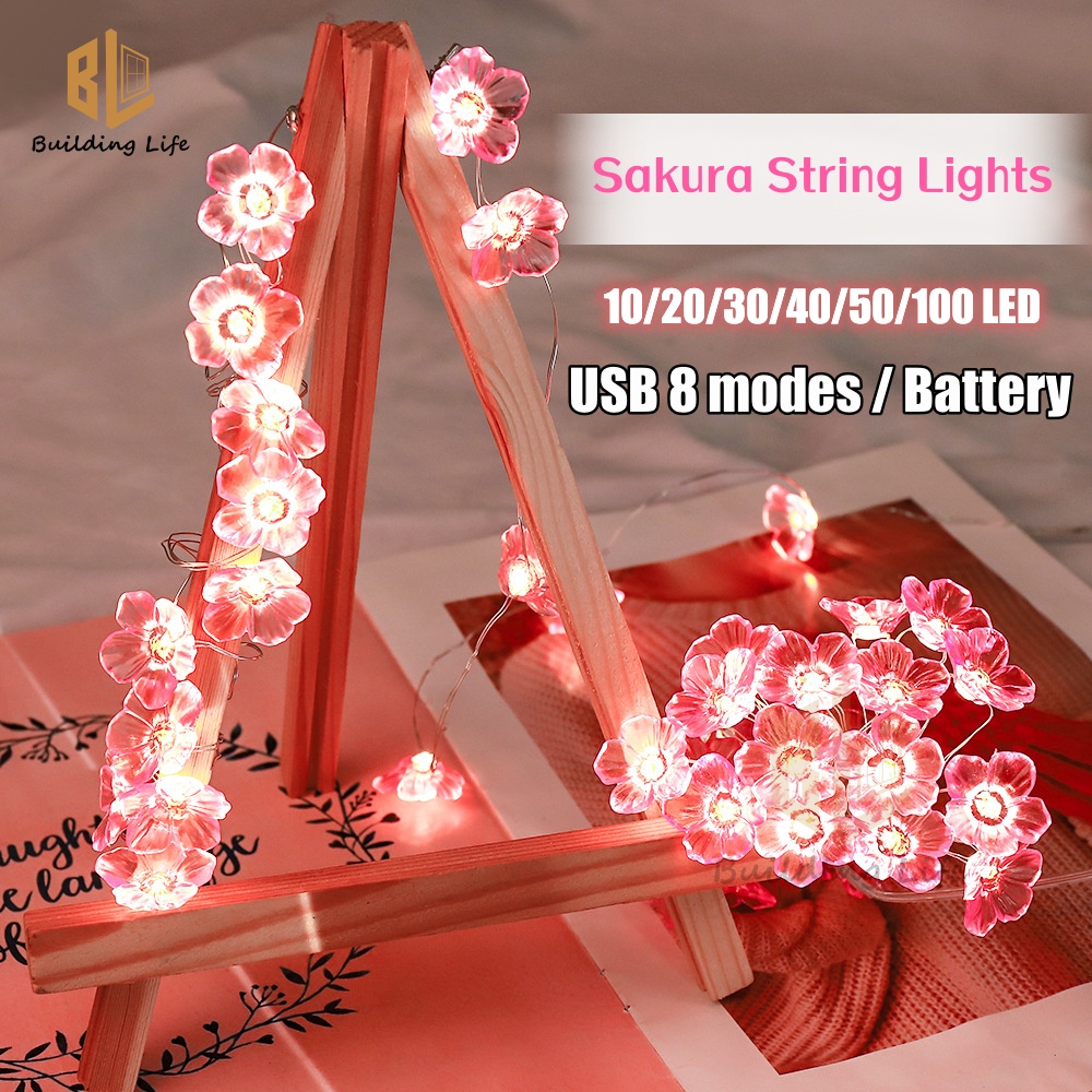 Raya 2024 100 LED Fairy String Lampu Raya Light Cherry Blossom USB