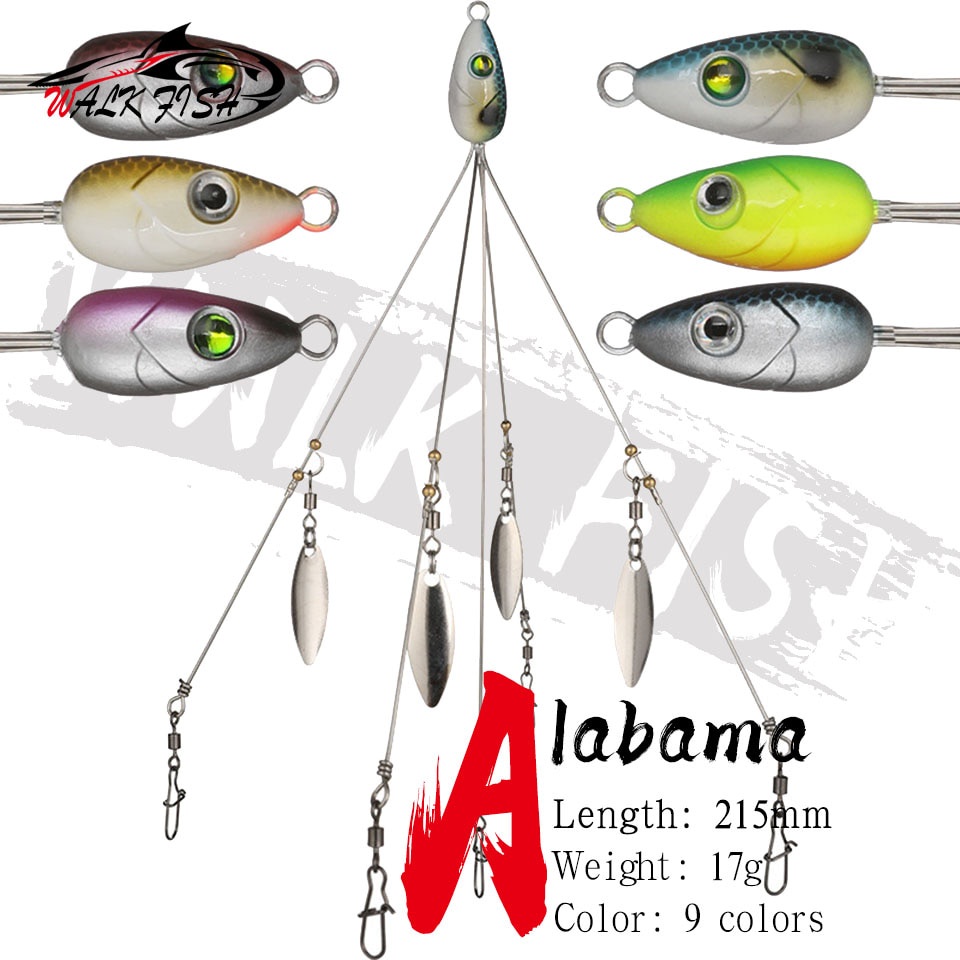 WALK FISH Umbrella Fishing Lure Rig 5 Arms Alabama Rig Head Swimming ...