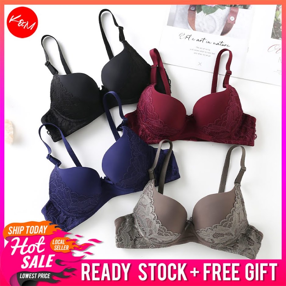 KM Women Non Wired Lace Bra Baju Dalam Wanita Berwayar [L9454] Shopee