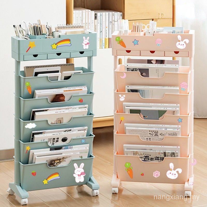 【In stock】Movable Bookshelf Multilayer Books Organizer Rack Bookshelf