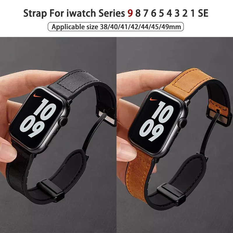 Leather silicone strap Magnetic Folding Clasp Replacement Watchband For iWatch Series 9 8 7 SE 6 5 4 3 Ultra Apple Watch 40mm 44mm 41mm 45mm 49mm Shopee Malaysia