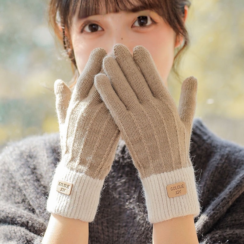 Women Men Warm Winter Touch Screen Gloves Stretch Knit Mittens Wool Full Finger Guantes Female 