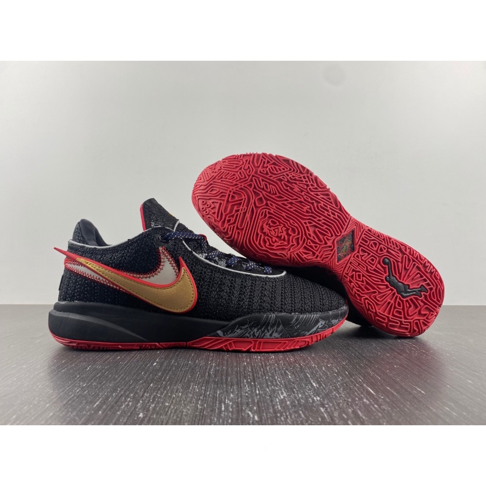 LeBron 20 “Bred” Black/University RedGoldLight Smoke Grey Basketball