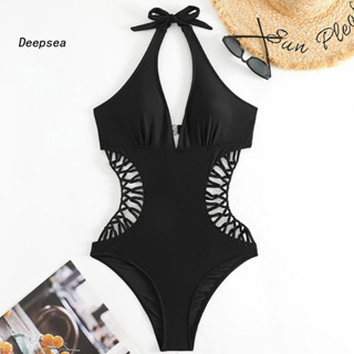 Sexy Mesh Trim 3D Floral Scoop Neck Low Back One Piece Swimsuit