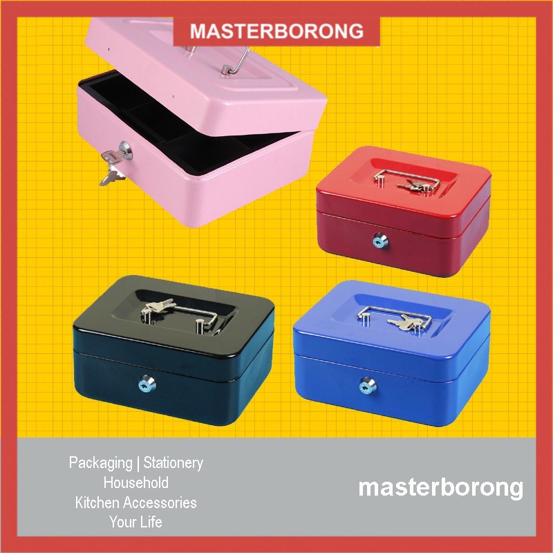 masterborong Metal Petty Cash Box Handle Tray Safe Money Coins Bill Key ...