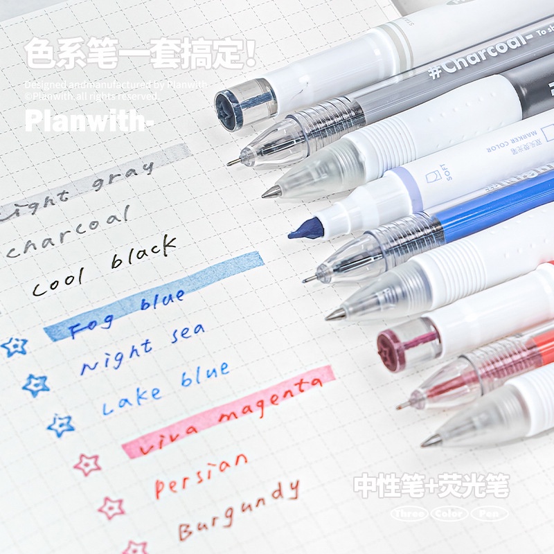 Cdaily|3pcs Color Basic Pen Set Gel Pen Highlighter Set Student ...