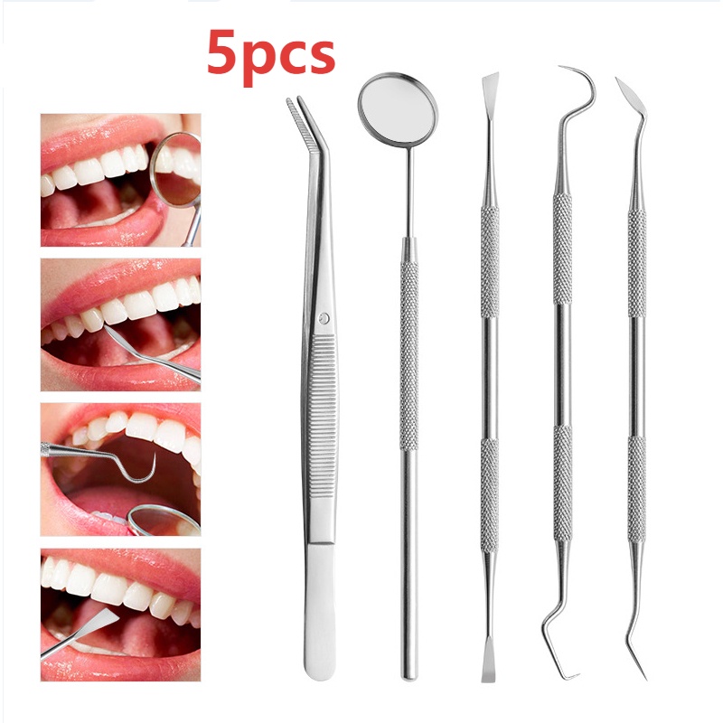 Dental Instrument Stainless Steel Tweezer Probe Mirror Tooth Care Kit