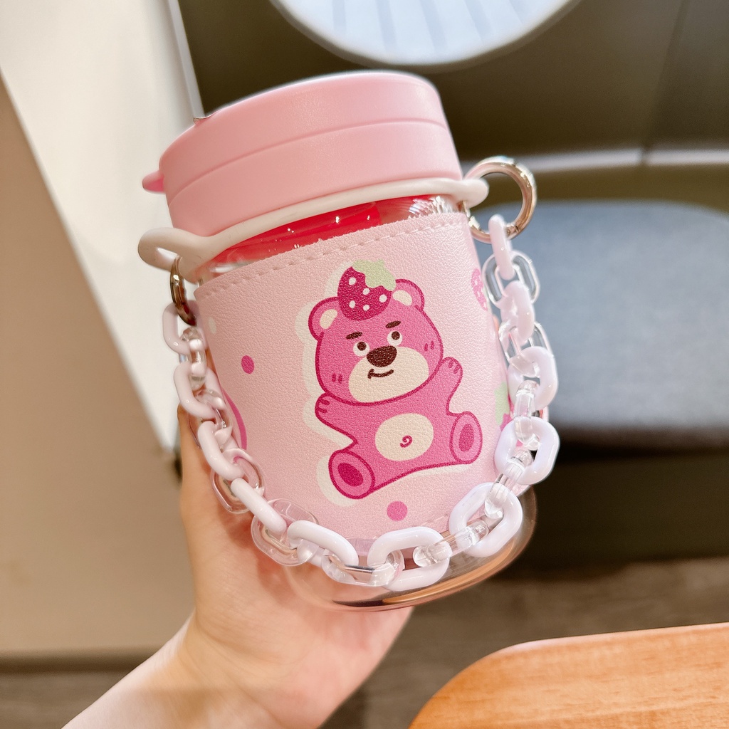 450ML Cute Bear Double Drink Thermos Coffee Mug With Straw Portable  Stainless Steel Tumbler Insulated Cup