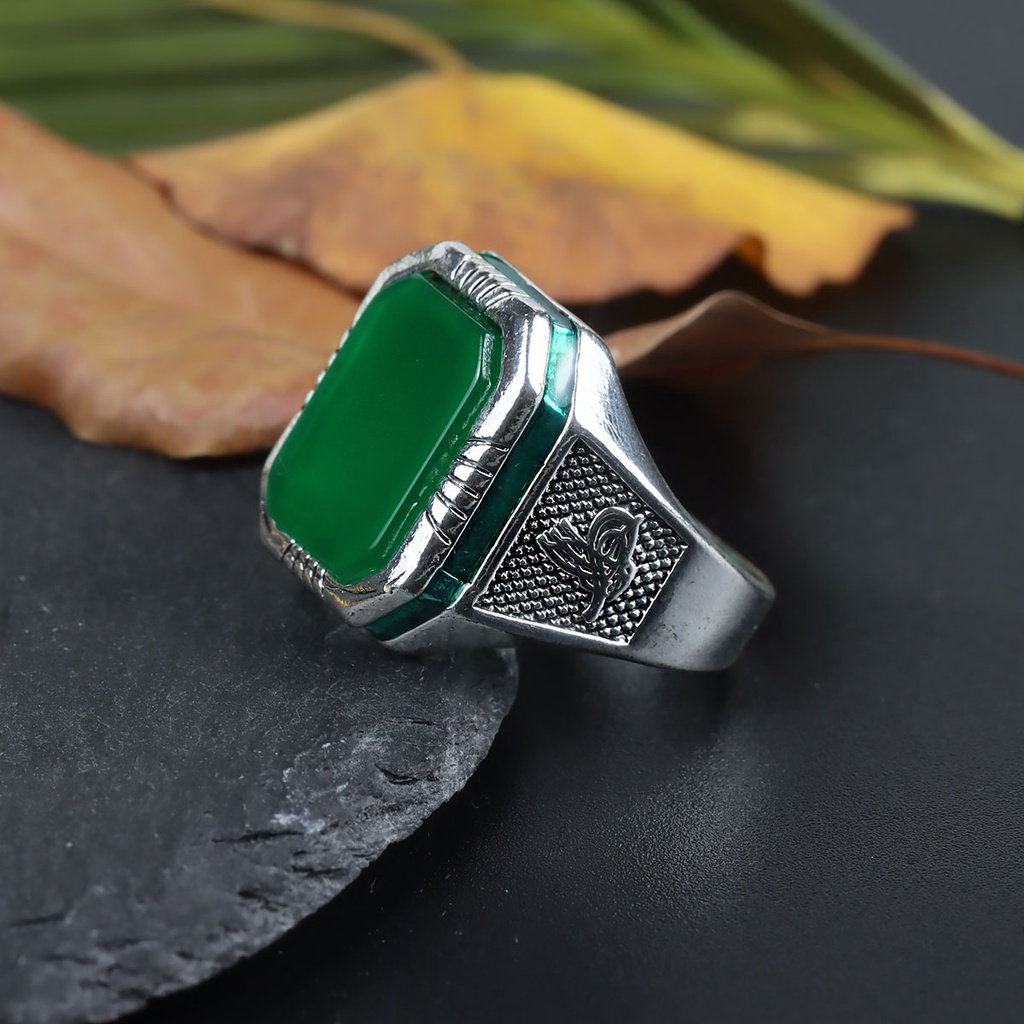 Retro Emerald Silver Titanium Steel Totem Men Punk Fashion Jewelry ...