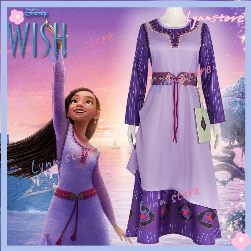 New Movie WISH ASHA Princess Cosplay Costume DISNEY ASHA Purple Long ...