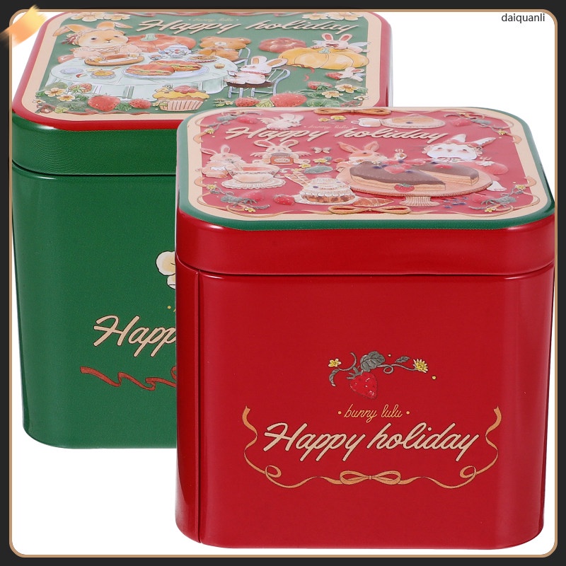 Daiquanli Cookie Jar Square Transparent Windowed Christmas Themed 