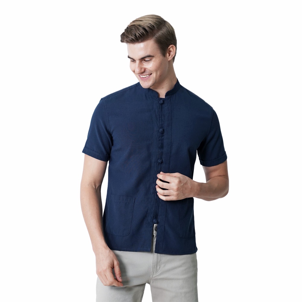 monsieur NICOLE (Regular Fit) Oxford Mandarin Collar Short Sleeves ...