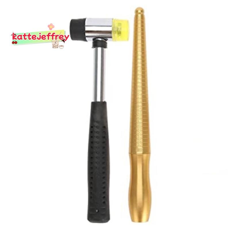 2 Pieces of Ring Mandrel Ruler Finger Measuring Stick Handle Hammer ...