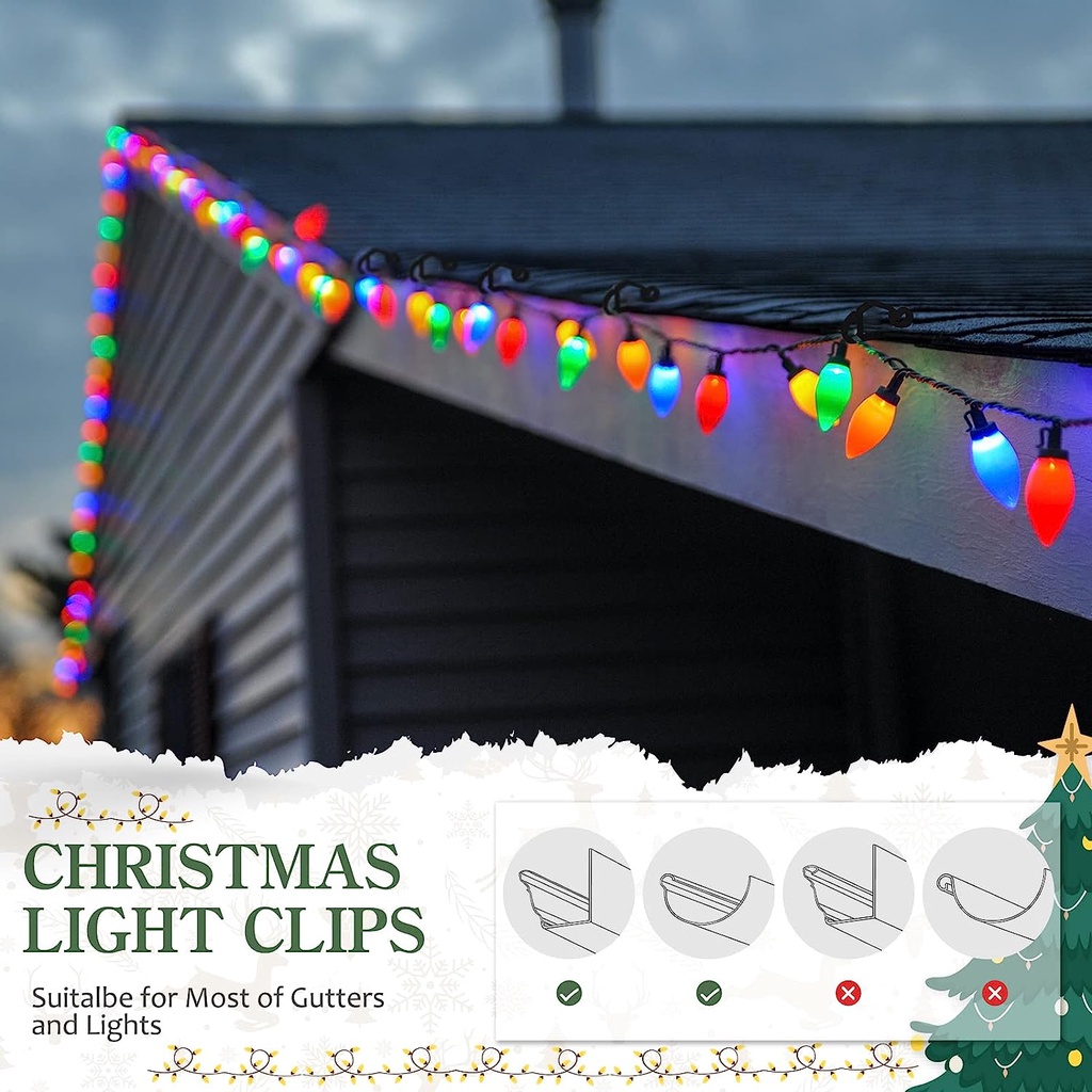 20Pcs Light String Clips Hook Wire Clamp Weatherproof Outdoor Gutter Clip  String Lights Holder Halloween Christmas Tree Decor