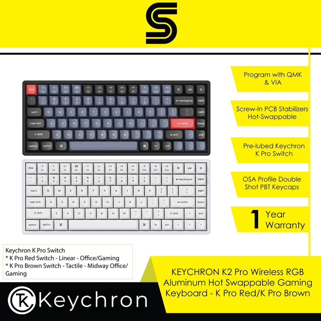 KEYCHRON K2 Pro Wireless RGB Aluminum Hot Swappable Gaming Keyboard K