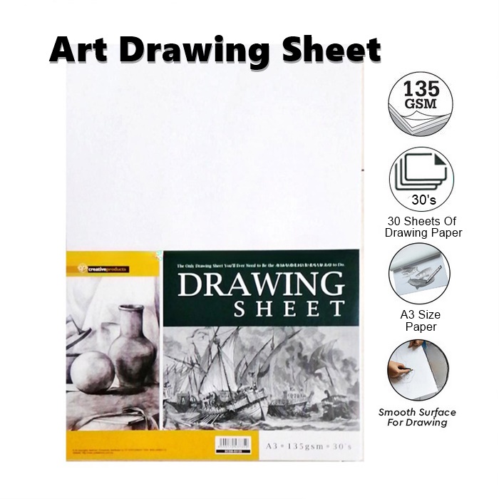 CP A3 Art Drawing Block 30 Sheets 135gsm /Kertas Lukisan Drawing Book ...