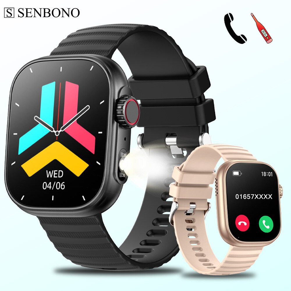 New SENBONO Smart Watch Men Women LED Flashlight 100+ Sport Modes ...