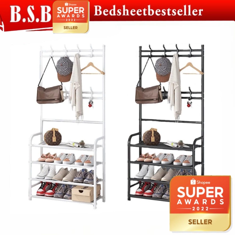 4 Tiers Multifunctional Coat Clothes Rack Bag Hanger Rack Shoe Rack