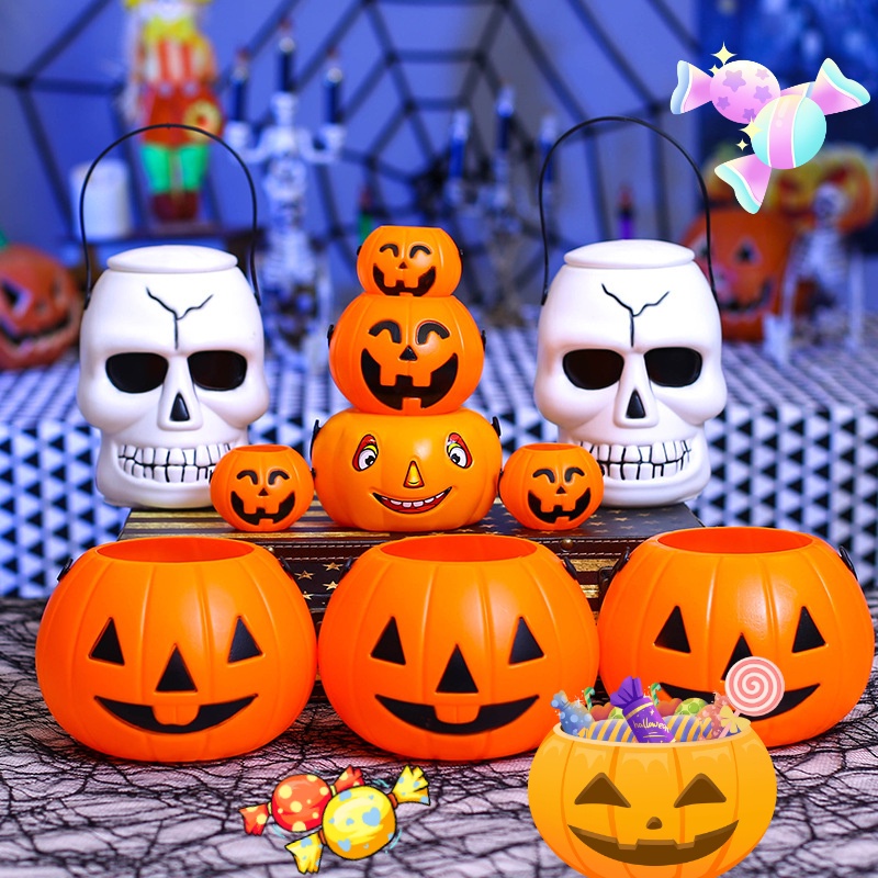 Halloween Candy Snack Trick or Treat Buckets Pumpkin Bucket with ...