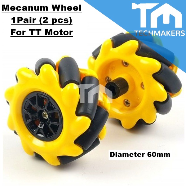 60mm Mecanum Wheel Set Pair (2 Pcs) TT Motor Robot DIY Arduino ROS ABS Plastic Omiwheel Omni-Directional Raspberry Pi