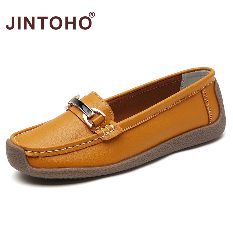 JINTOHO Big Size 35 44 Women Shoes 5 Colors Slip On Women Loafers High Quality Leather Shoes Ladies Flats Shopee Malaysia