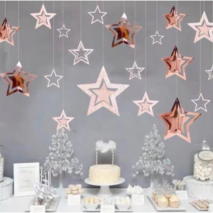 Twinkle Little Star Themed Party 3D Champagne Gold Hollow Star Garlands ...