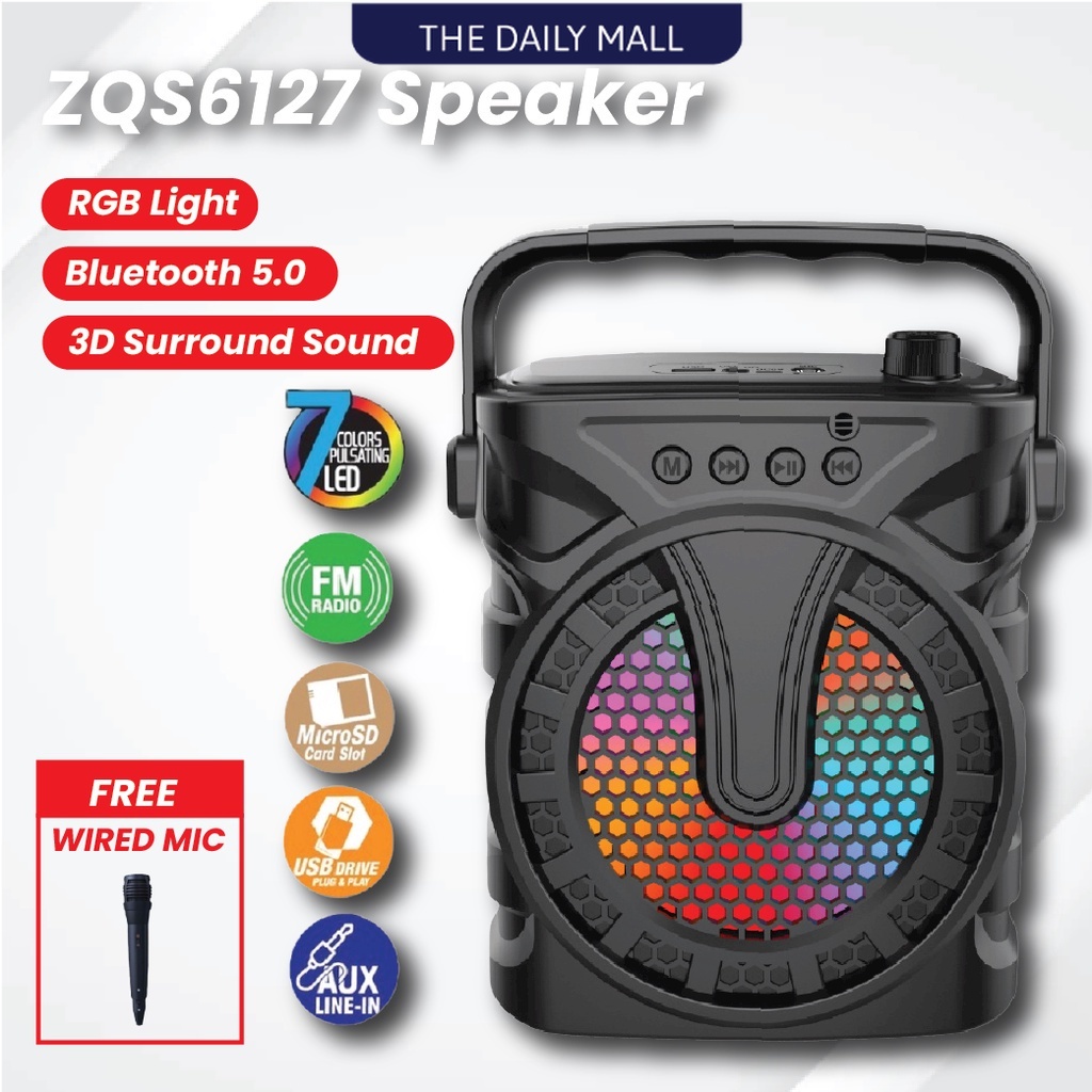 ZQS6127 Karaoke Wireless Bluetooth 6.5 Inch Portable Speaker with LED ...