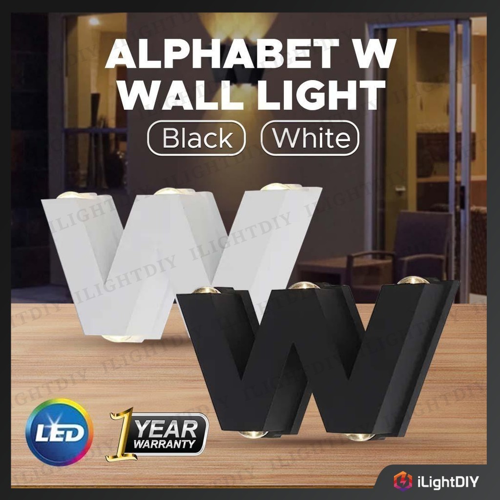 ALPHABET W 6W LED WALL LAMP W SHAPE BLACK/WHITE WALL LIGHT LAMPU ...
