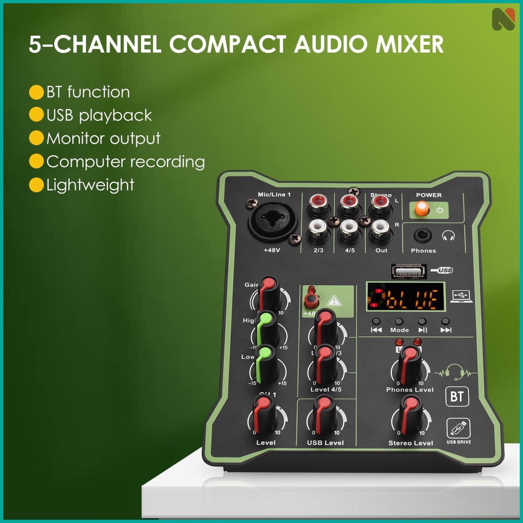 Compact Audio Mixer with USB Audio Interface and Reverb Effect for DJ