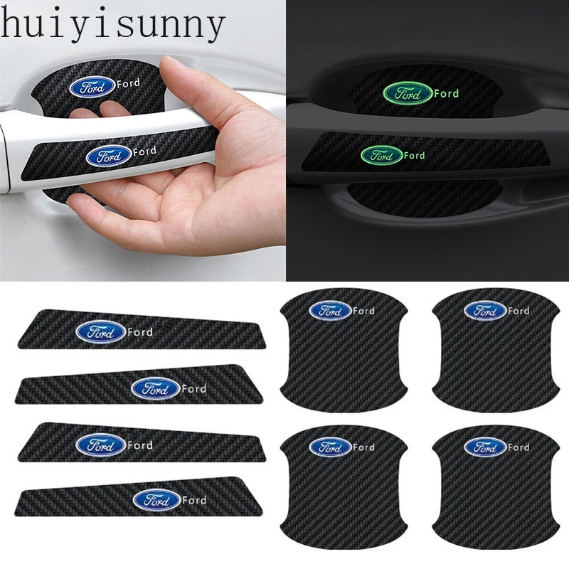 HYS Car Door Handle Protector Universal Carbon Fiber Luminous Auto Door Bowl Protector For Ford