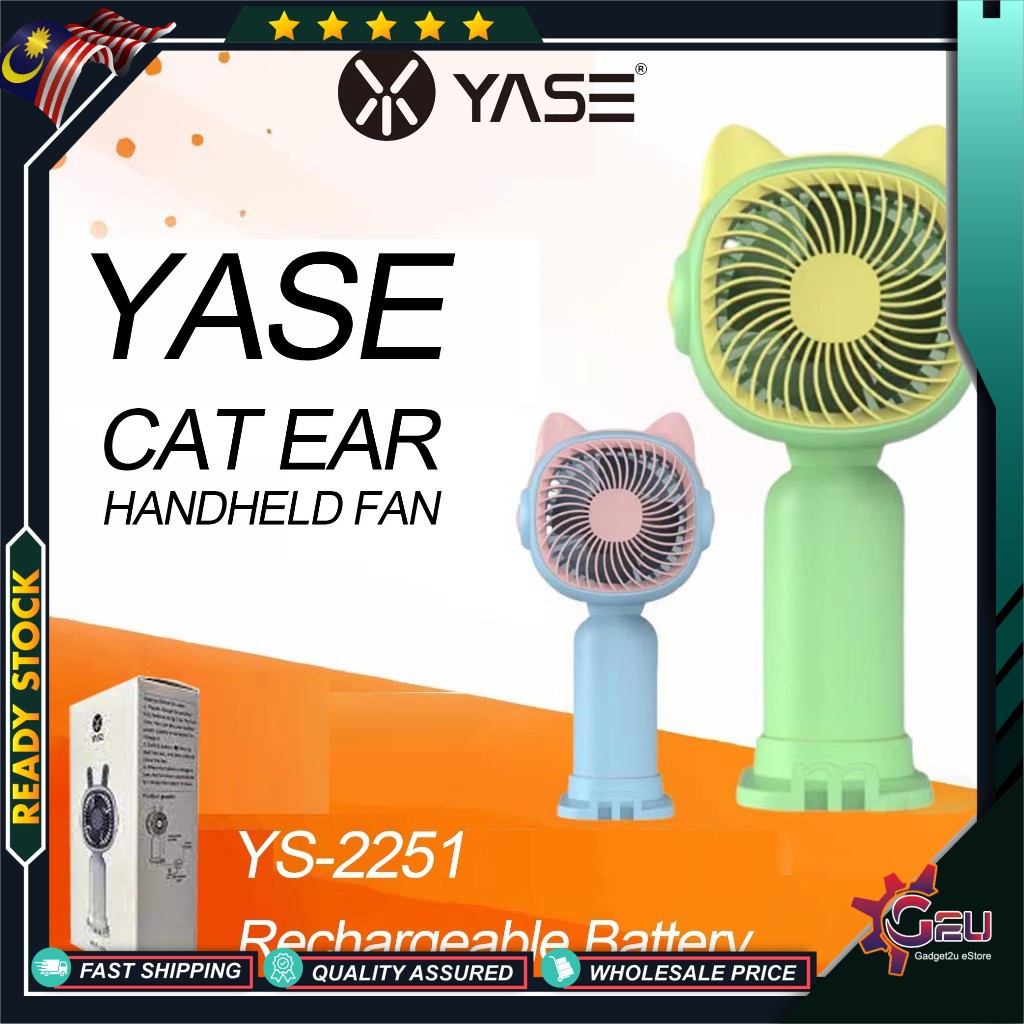 YASE YS-2251 Cat Ear Handheld Fan, Portable Fan with Stand, Mini Fan ...