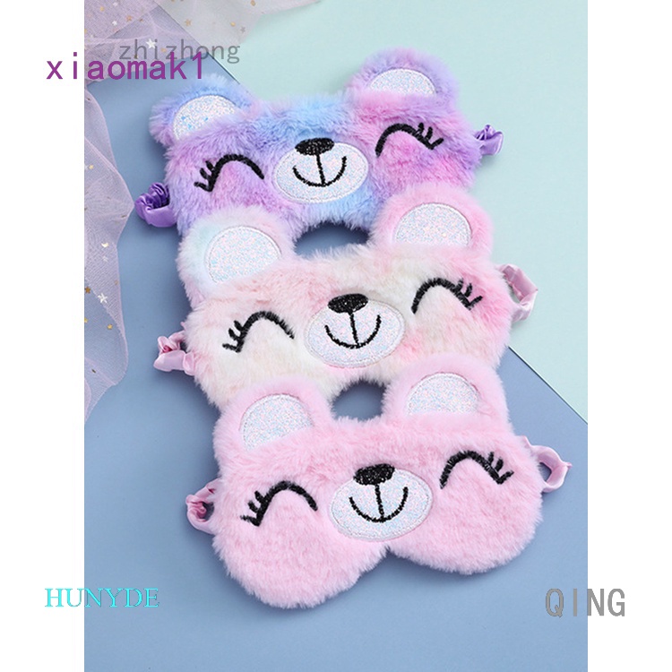 QING 3D Cute Sleeping Mask Plush Children Eye Cover Bands Relax Soft