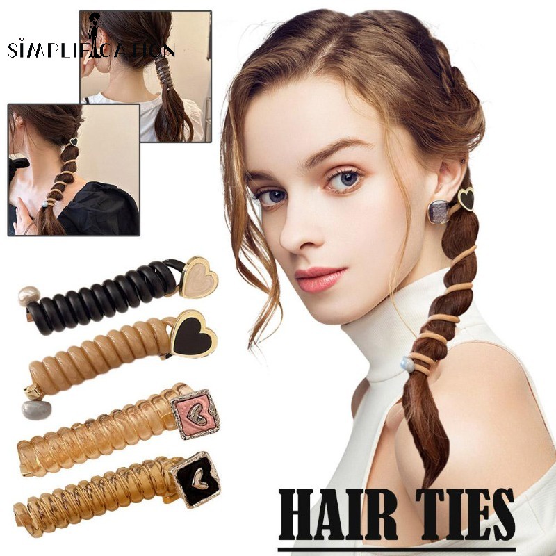 1 Pc Sweet Cute Love Heart Telephone Wire Hair Rope Fashion Elastic