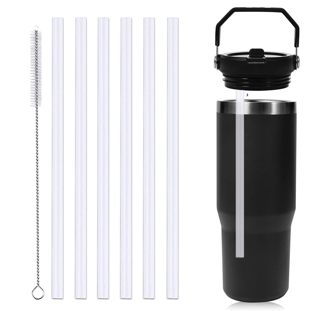 6 Pack Reusable Straw Long Straws with Cleaning Brush Stanley Cup Clear  Plastic