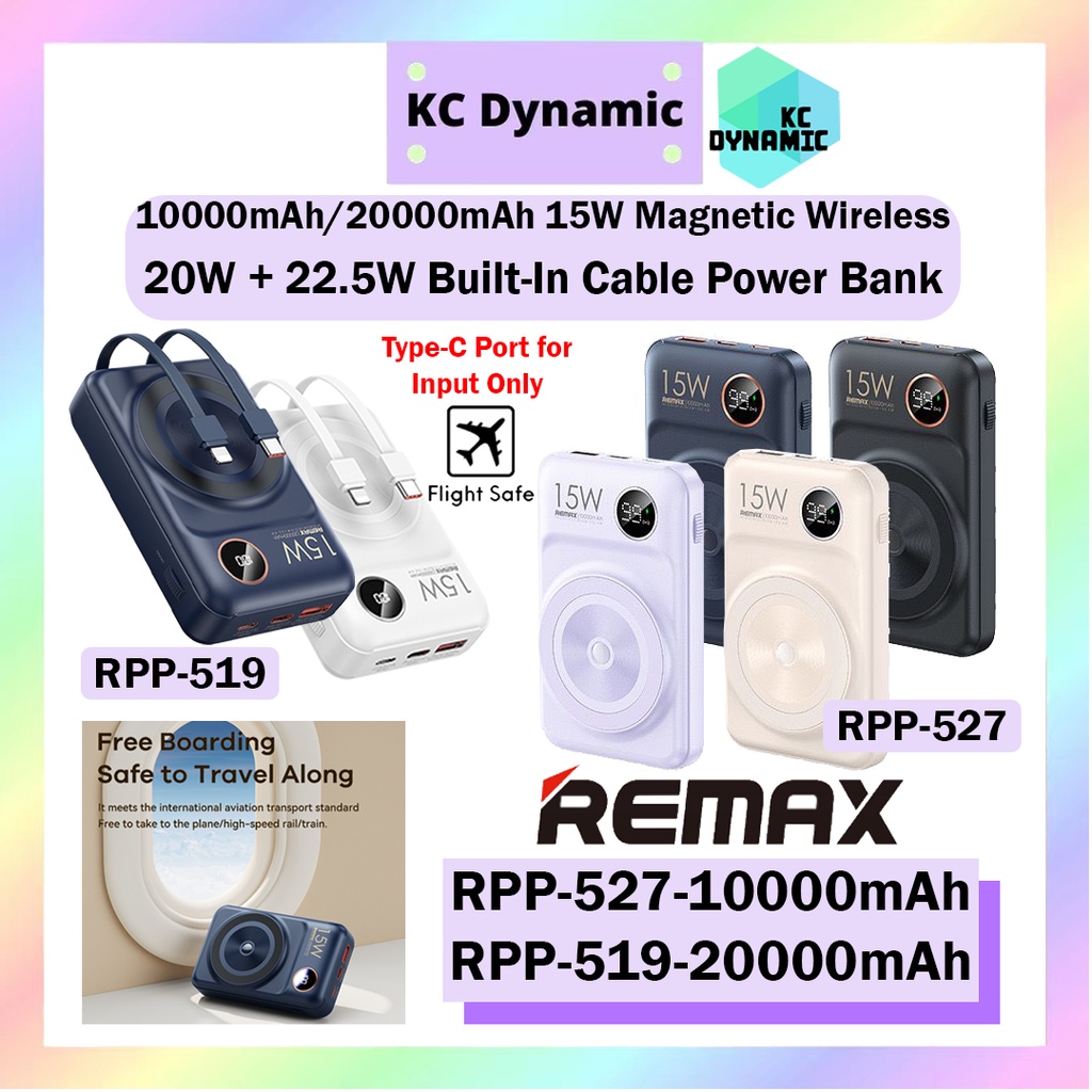 Remax RPP-527 10000mAh Magnetic Wireless Power Bank Built In Cable ...