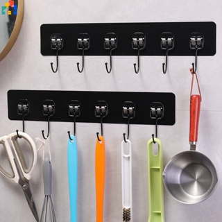 1pc Iron Cabinet Traceless Hook Six Hooks Storage Hanger Multi-Row