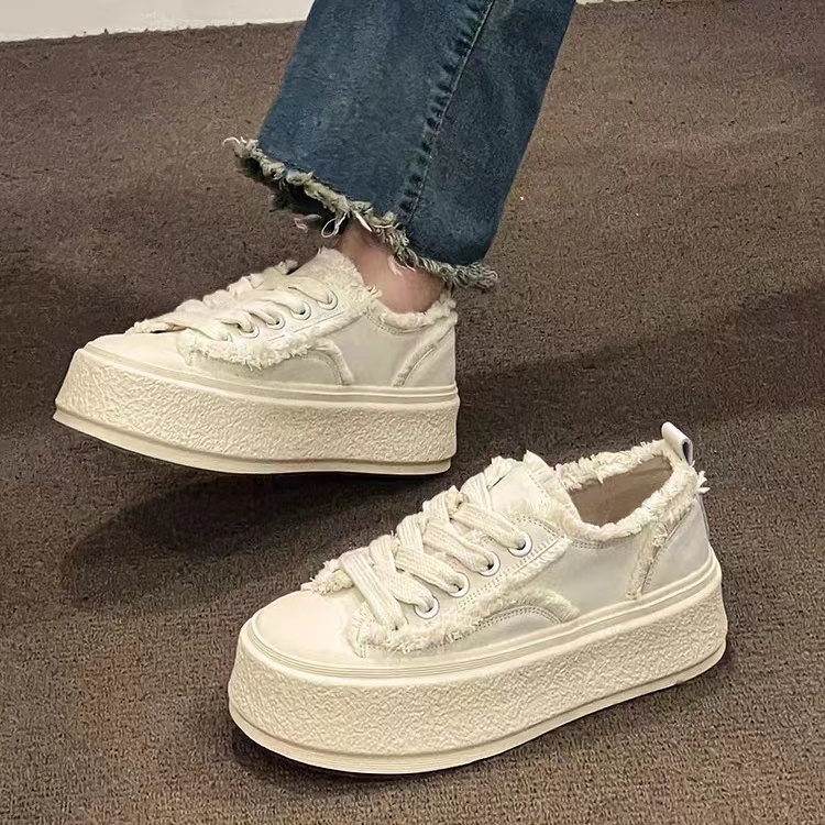 2024 Raya Thick-soled Canvas Shoes Women Korean Version Round Toe Lace ...