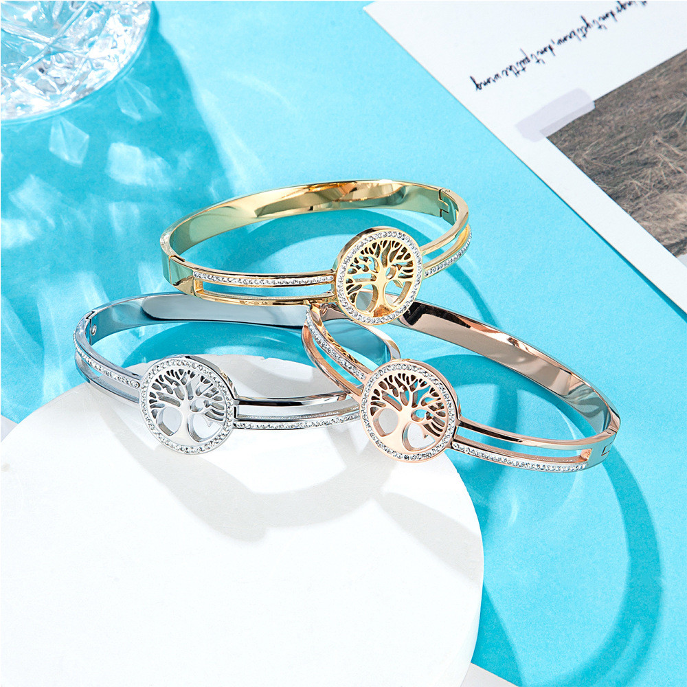 Stainless Steel Material Women's Bracelet Tree of Life with Diamond ...