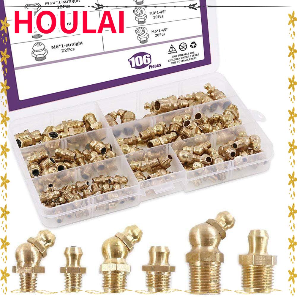 HOULAI 106 Pieces Hydraulic Grease, Brass 90 Degree Angled Grease