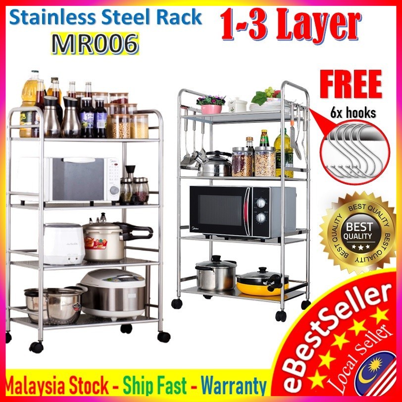 💥 Stainless Steel Kitchen Storage Organizer Shelf Rak (1-5 Layers ...