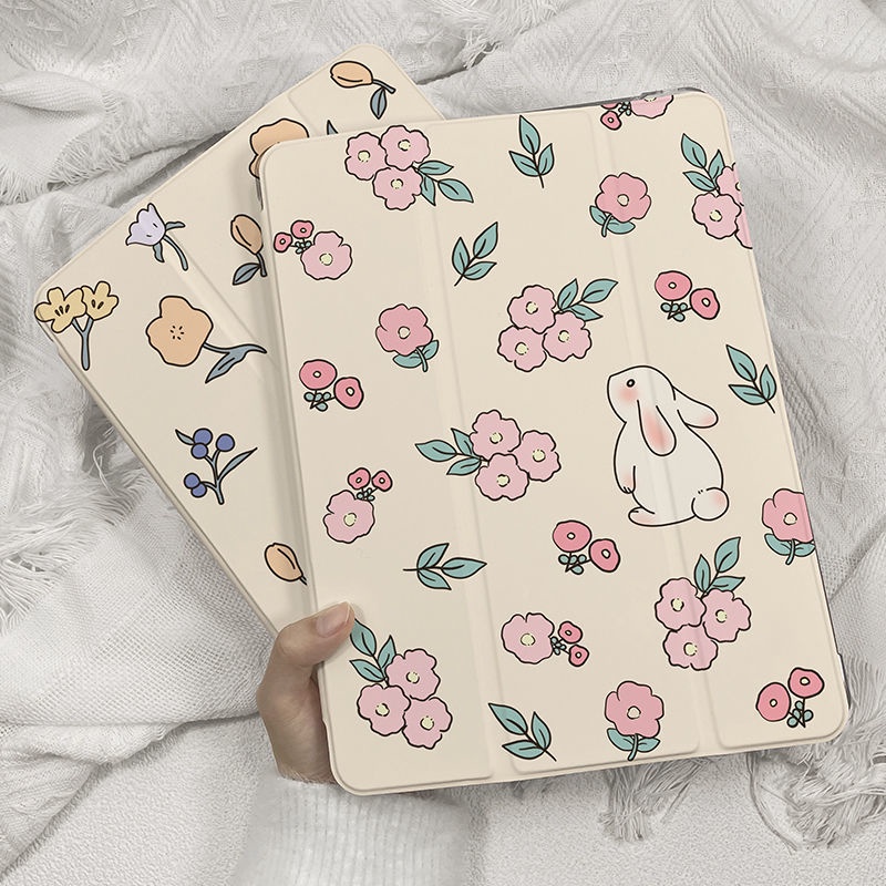 Cute Rabbit Fragmented Flower iPad Case For iPad gen9 gen8 gen7 10.2 ...