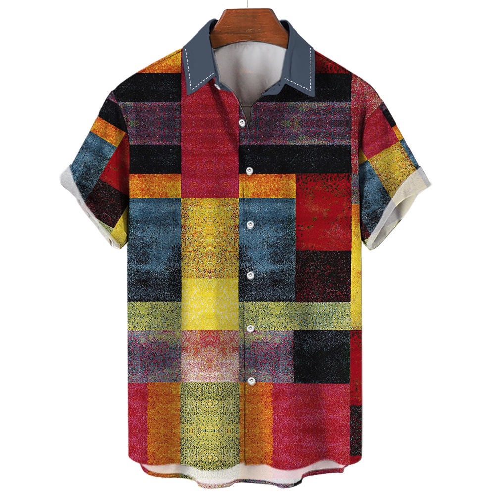 Men's Summer Shirts Casual Beach Party Short Sleeve for Men Graid