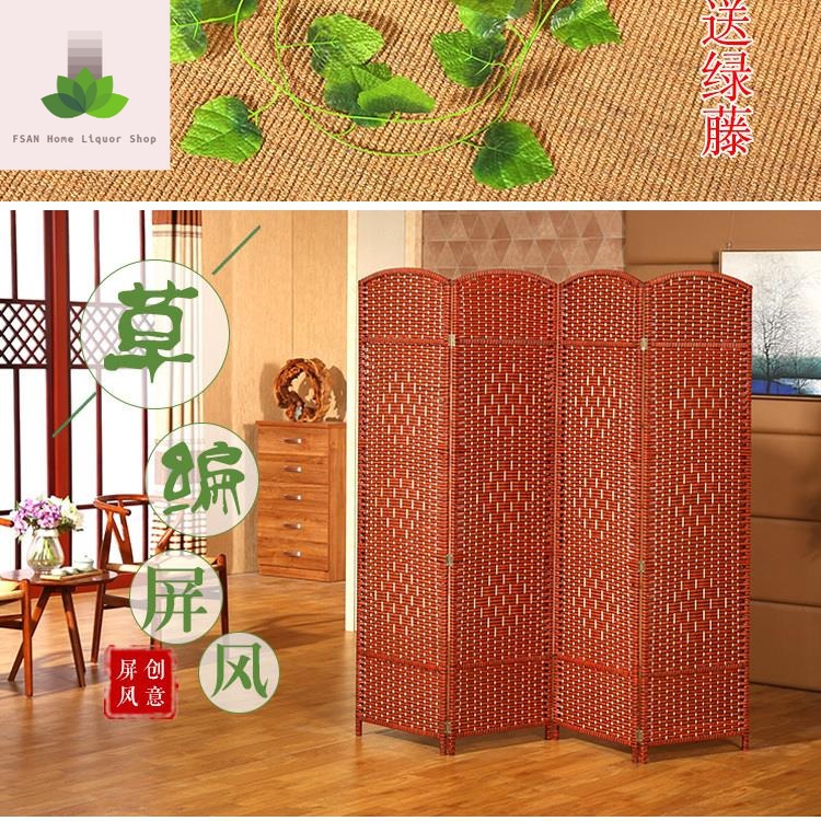 Grass rattan screen hand folding screen solid wood fashion hotel ...