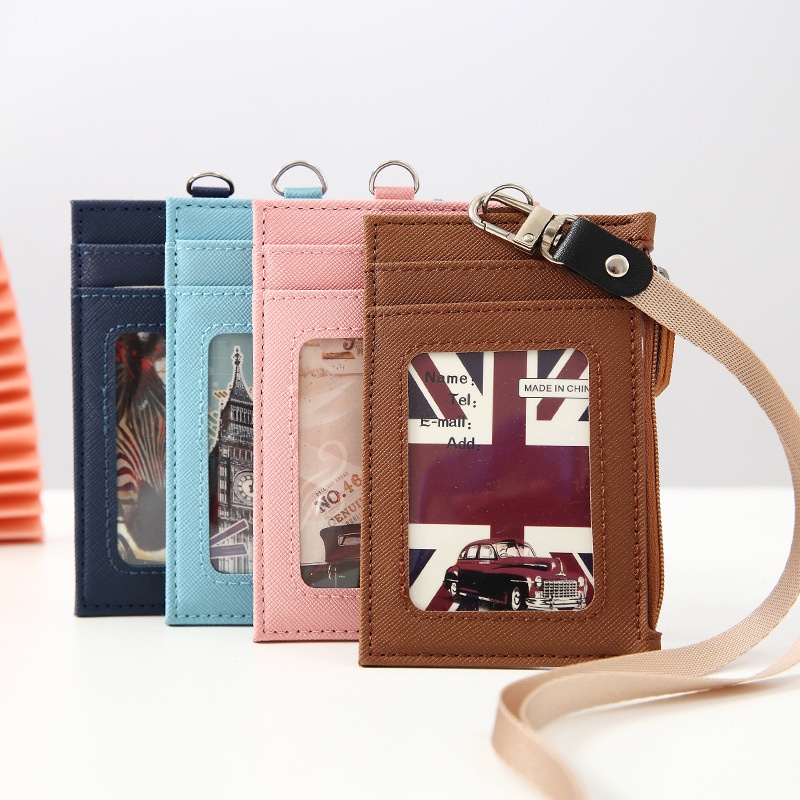 Fashionable Simple PU Leather Card Holder with Lanyard Work ID Card ...